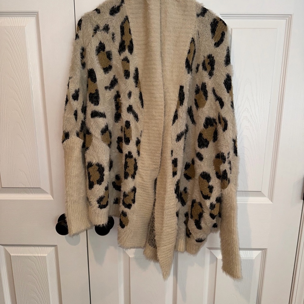 Very J Animal Print Cardigan in Cream and Black